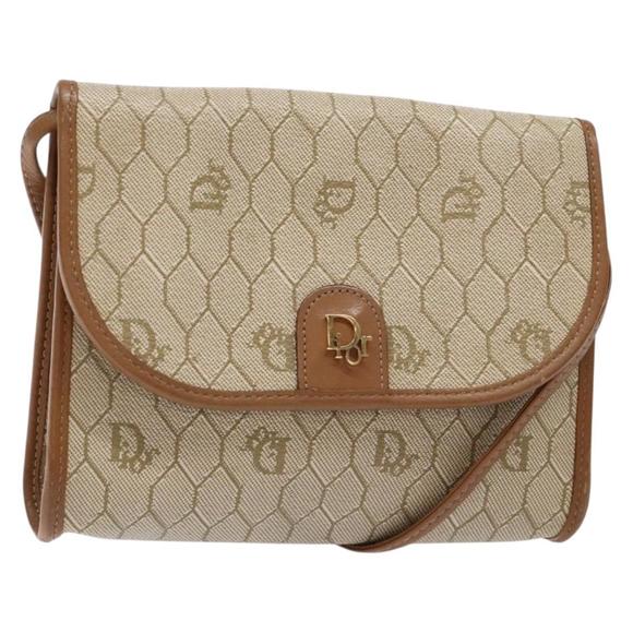 Christian Dior Honeycomb Canvas Shoulder Bag PVC Beige Gold Auth sw1104 - Picture 1 of 16